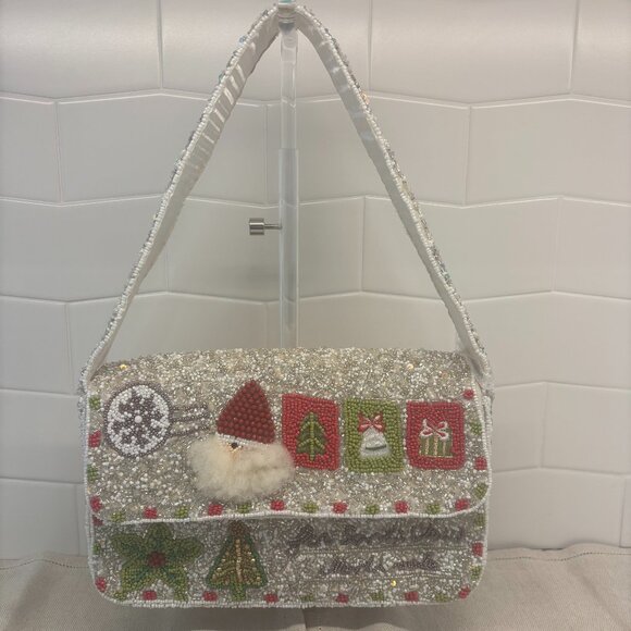 Made in India - Viral Beaded Santa Shoulder Bag - White, Silver, Red and Green - Picture 1 of 12
